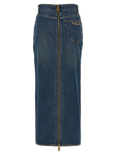 Area Logo-charm Denim Midi Skirt In Blue