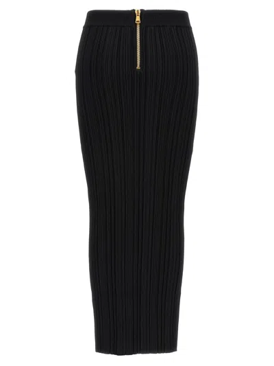 Balmain Pleated Midi Skirt Skirts Black In Black