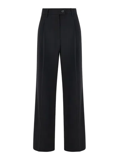 Plain Grey High Waist Pants With Check Motif In Fabric Woman In Black