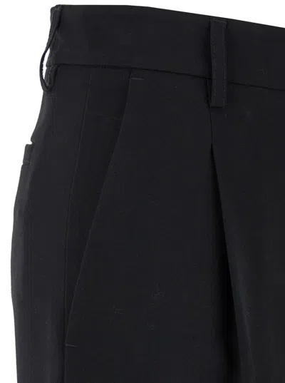 Plain Grey High Waist Pants With Check Motif In Fabric Woman In Black
