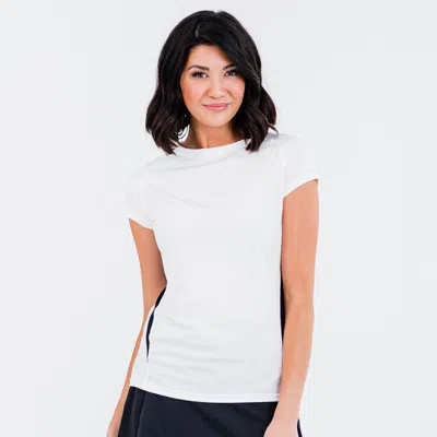 Calypsa Women's Plus Pro Cap Sleeve Performance Top With Mesh Panels In White