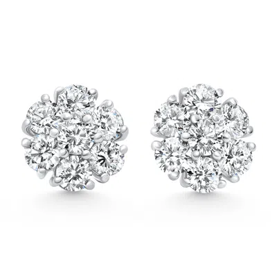Pompeii3 F/vs 3.60ct Diamond Cluster Pave Studs Screwback Earrings 14k Gold Lab Grown In Silver