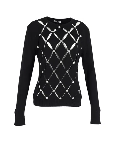 Rabanne Crystal-embellished Cutout Sweater In Black Merino Wool In Black