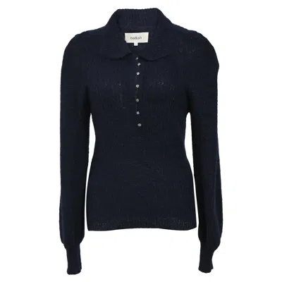 Ba&sh Puffed Sleeve With Buttons Jumper In Navy Blue Wool In Blue
