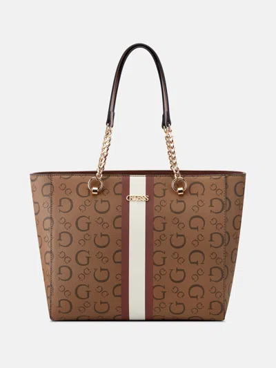 Guess Factory Brecken Logo Tote In Beige