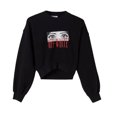 Off-white Anime Eyes Crop Crewneck Swearshirt In Black/multicolor