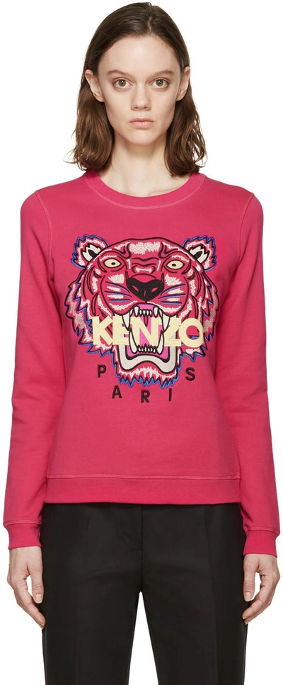 Shop Kenzo Fuchsia Embroidered Tiger Pullover