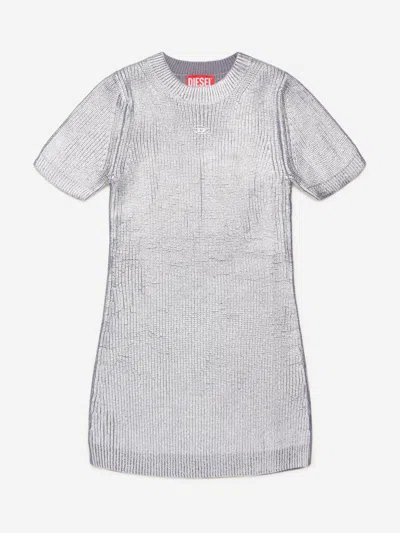 Diesel Girls Knitted Dress In Silver