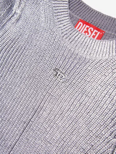 Diesel Girls Knitted Dress In Silver