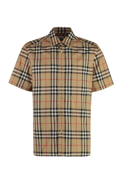 Burberry Checked Cotton Shirt In Beige
