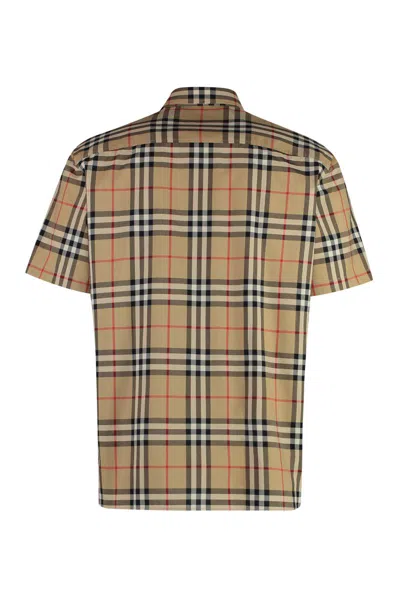 Burberry Checked Cotton Shirt In Beige