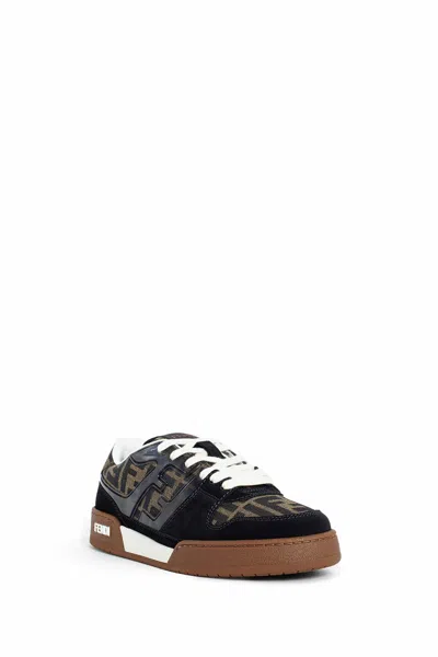 Fendi Match Suede Sneakers With Jacquard Ff Fabric Inserts In Multicolor