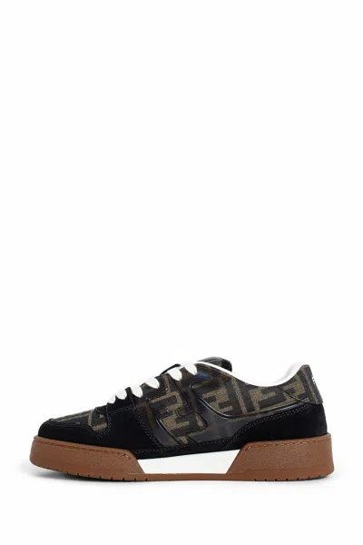 Fendi Match Suede Sneakers With Jacquard Ff Fabric Inserts In Multicolor
