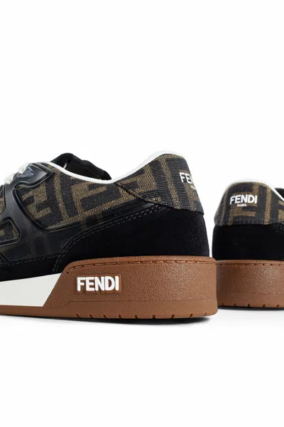 Fendi Match Suede Sneakers With Jacquard Ff Fabric Inserts In Multicolor