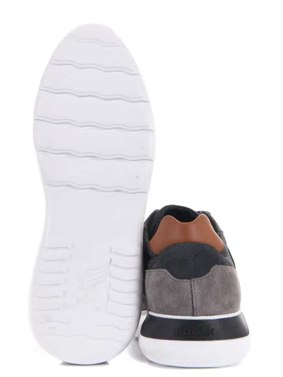 Hogan Interact 3 Allacciata Shoes In Grigio Scuro/cammello