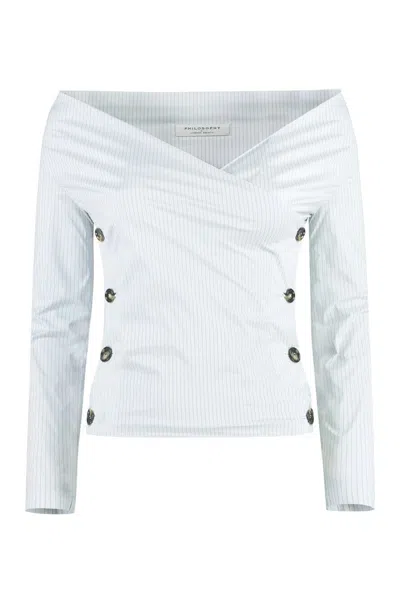 Philosophy Di Lorenzo Serafini Modern Crepe Blouse With Side Button Fastening In Blue