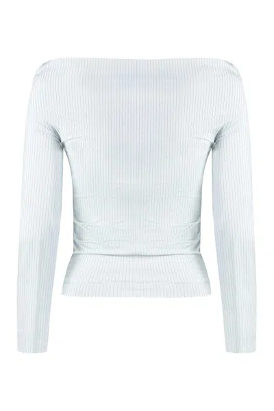 Philosophy Di Lorenzo Serafini Modern Crepe Blouse With Side Button Fastening In Blue