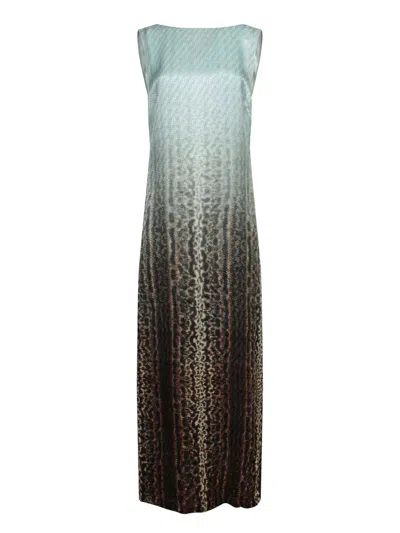 Fendi Silk Midi Dress With Gradient Design In Pale Blue