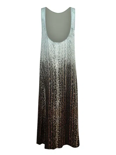 Fendi Silk Midi Dress With Gradient Design In Pale Blue
