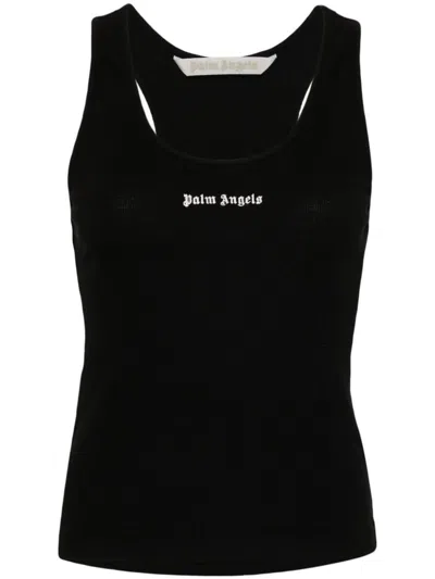 Palm Angels Logo Embroidered Ribbed Tank Top In Black