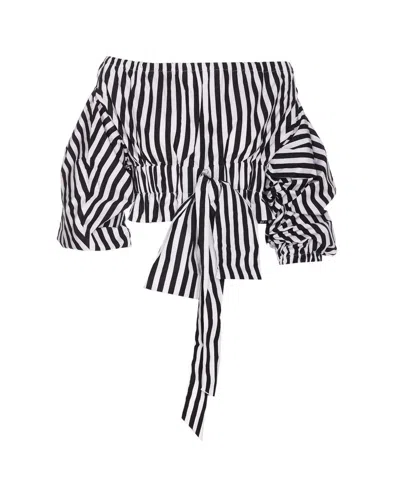 Shop Patou Striped Cotton Blouse In White