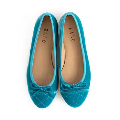 HOUSE OF ZALO WOMEN'S BEBA VELVET FLAT SHOE IN TURQUOISE 