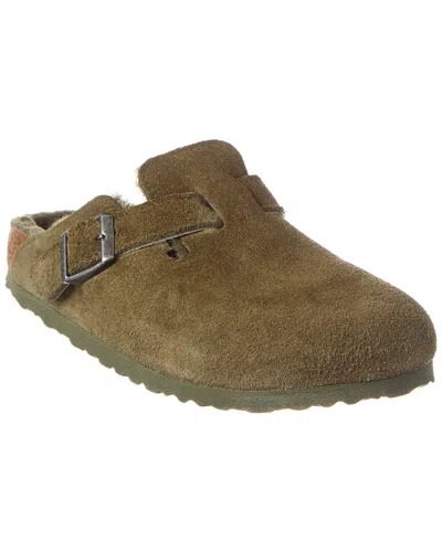 Birkenstock Boston Vl Narrow Suede & Shearling Clog In Green