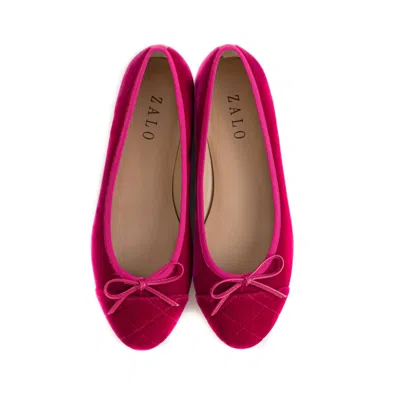 House Of Zalo Women's Beba Velvet Flat Shoe In Hibiscus In Pink