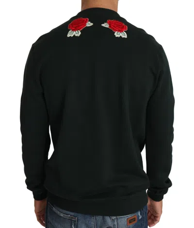 Dolce & Gabbana Green Crystal Heart Roses Gun Sweater In Green