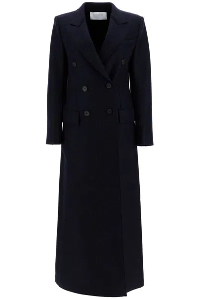 Shop Harris Wharf London Double-breasted Pressed Wool Coat In Blue