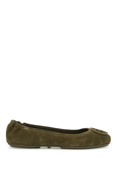 Shop Tory Burch Suede Minnie Travel Ballet Flats In Green