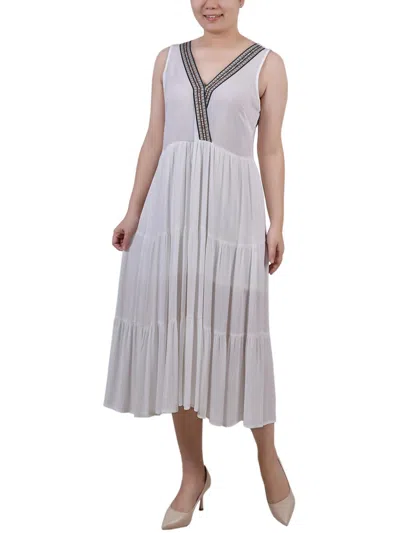 Ny Collection Plus Size Sleeveless Surplice Tiered Dress In White