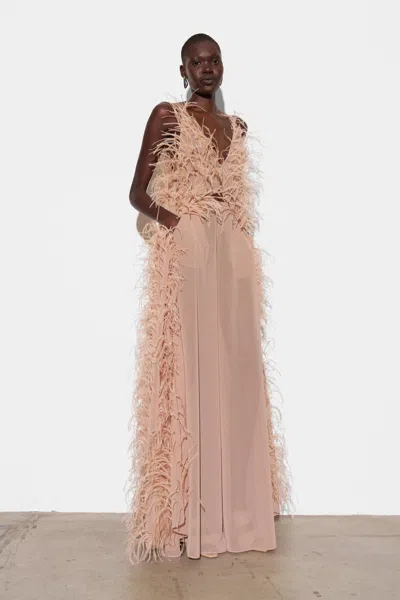 Lapointe Georgette Long Cami Top With Feathers In Oat