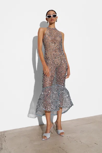 Lapointe Mesh Sequin High Low Dress In Cloud
