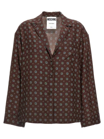 Moschino Couture Printed Silk Shirt In Brown