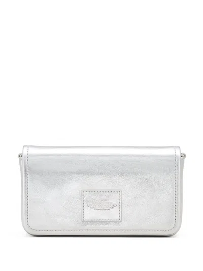 Marc Jacobs Metallic Silver Leather Foldover Bag With Chain-link Strap