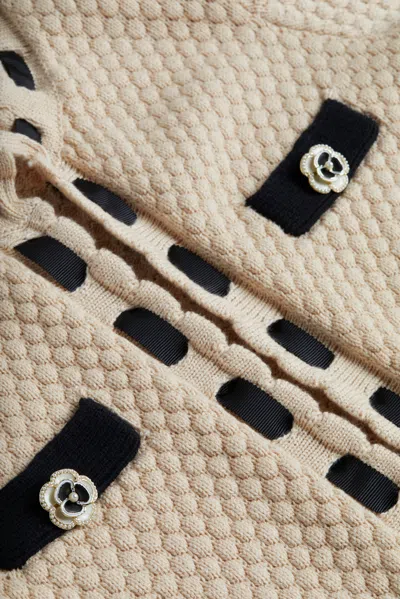 L Agence L'agence Astor Contrast Trim Cardigan In Biscuit/black