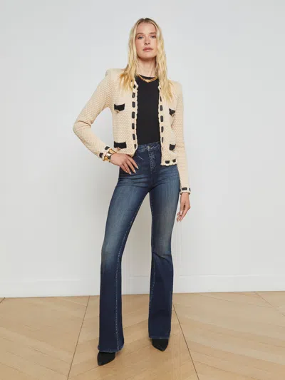 L Agence L'agence Astor Contrast Trim Cardigan In Biscuit/black