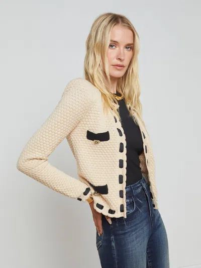 L Agence L'agence Astor Contrast Trim Cardigan In Biscuit/black