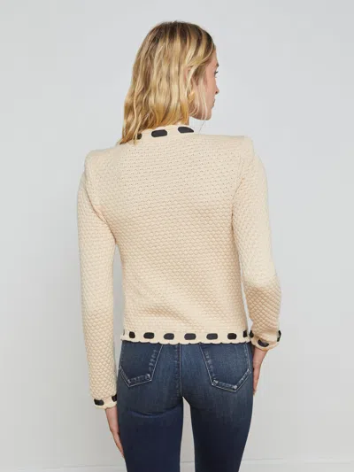 L Agence L'agence Astor Contrast Trim Cardigan In Biscuit/black