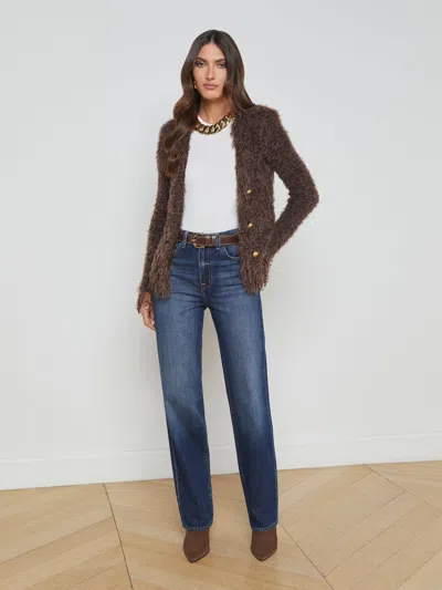 L Agence Azure Cardigan Blazer In Chocolate Ganache