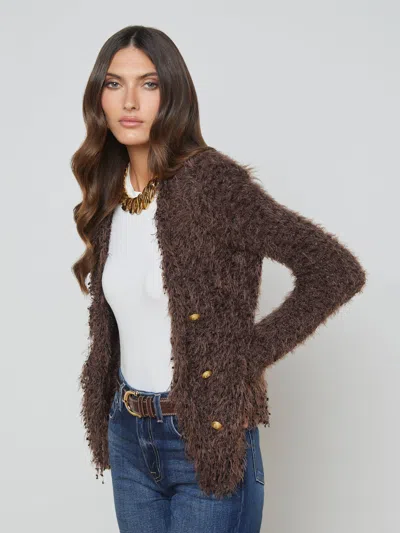 L Agence Azure Cardigan Blazer In Chocolate Ganache