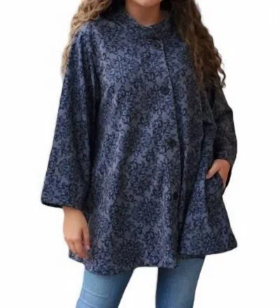 Erma’s Closet Damask Print Swing Jacket In Black/gray In Blue