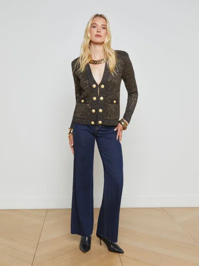L Agence Jinny Sequin Cardigan In Black/gold Sequin