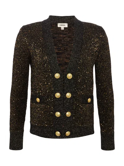 L Agence Jinny Sequin Cardigan In Black/gold Sequin