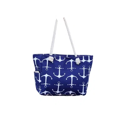 Michelle Mae Women's Rope Handle Beach Bag In Navy Anchors In Multi