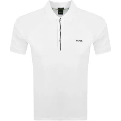 HUGO BOSS MEN'S PADDY 2 SHORT SLEEVE STRIPE PLACKET POLO, WHITE 