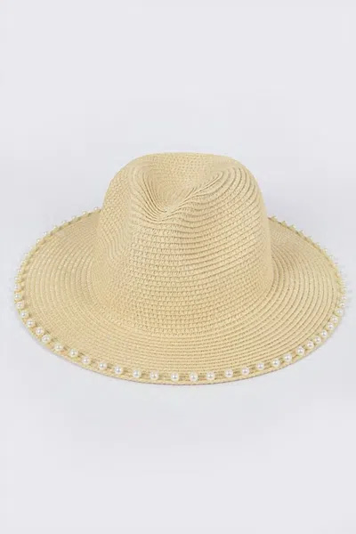 H & D Accessories Pearl Straw Hat In Beige In Beige