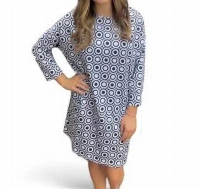 Erma’s Closet Dot Print Dress With Front Pockets In Black/white In Blue
