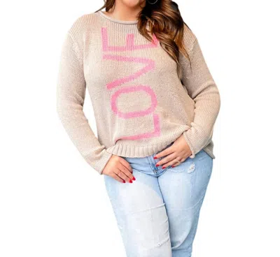 Wooden Ships Love Crew Cotton Sweater In Khaki/pretty Pink In Beige